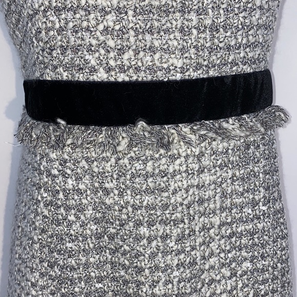 J. Crew Metallic and White Knit Tweed Fringe Velvet Trim Sheath Dress size 10p - Picture 6 of 16